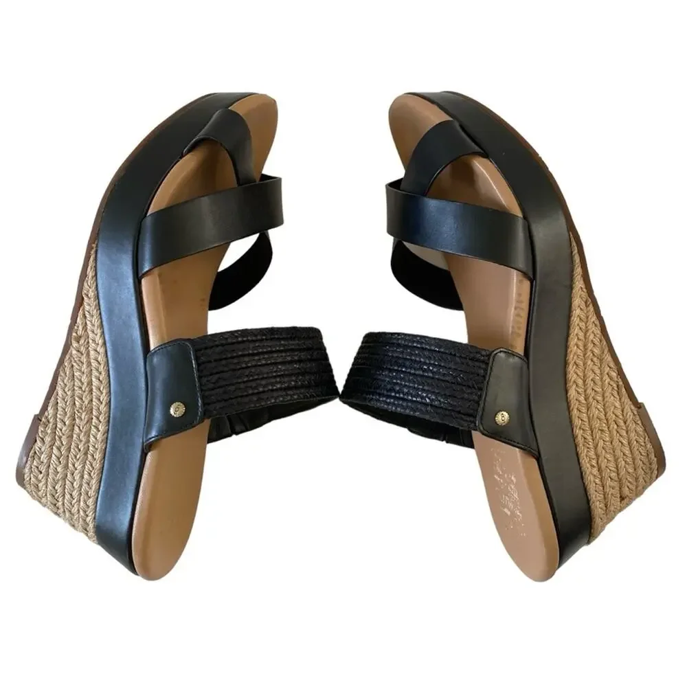 UGG Adriana Wedge Platform Sandal Leather Open Toe Espadrille Black Sz 11